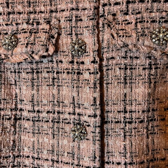 Women's Pink Tweed Cropped Jacket with Rhinestone Buttons - Medium - Picture 3 of 3